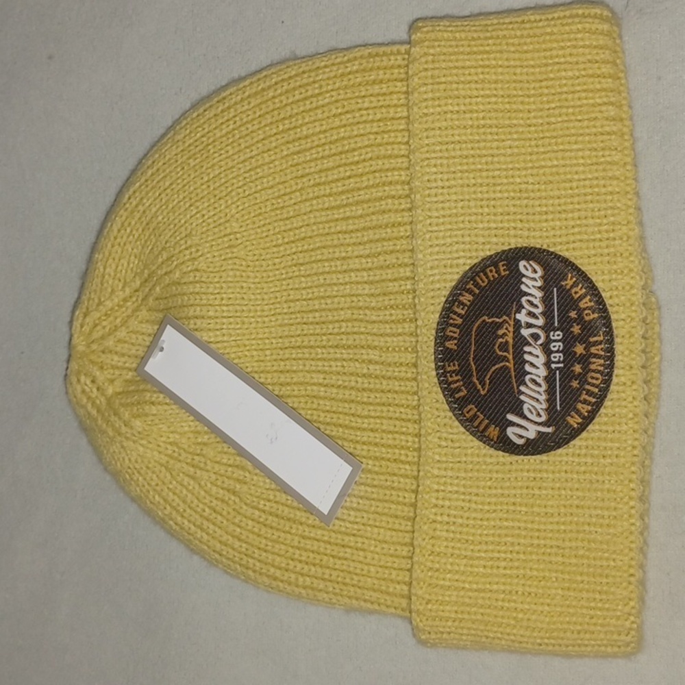 2 for $15 "Yellowstone" landmark patch solid beanie in goldenrod